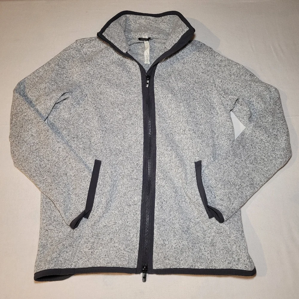 Lululemon Fleece Full Zip Sweater Grey Black Sz 8 Athleisure Sporty Cozy - Picture 2 of 12